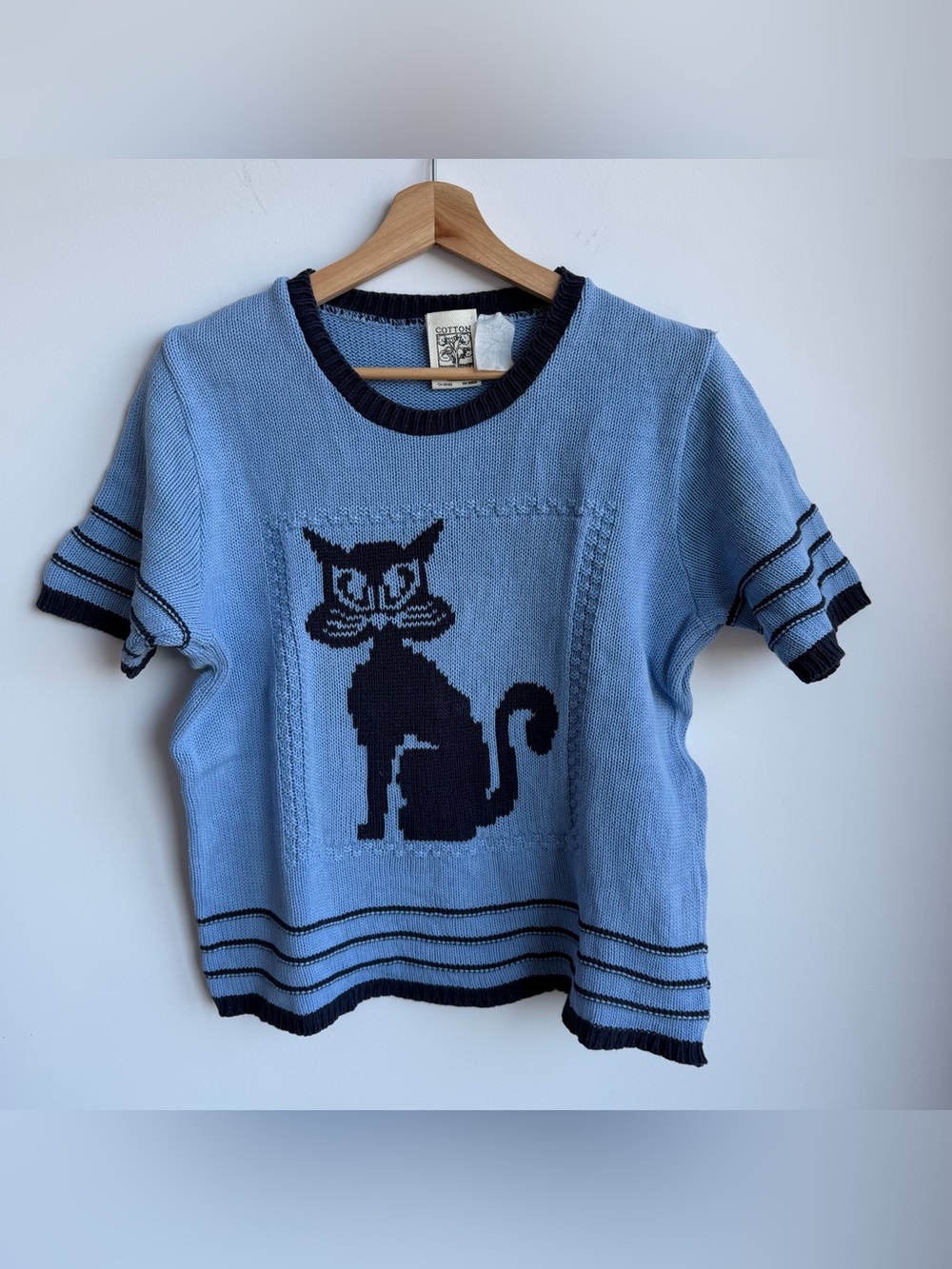 Vintage Cotton Country Parkhurst Black Cat Knit Sweater Medium Made in Canada